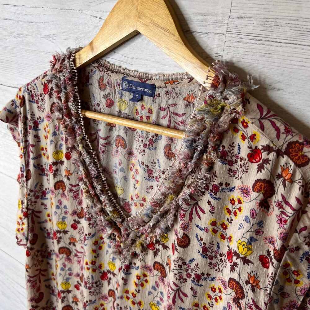 Democracy Blouse Womens Size Medium Floral Boho Tie at Waist Colorful Spring - Picture 12 of 16